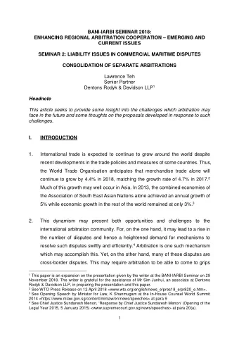 BANI-IARBI SEMINAR 2018:  ENHANCING REGIONAL ARBITRATION COOPERATION  EMERGING AND  CURRENT