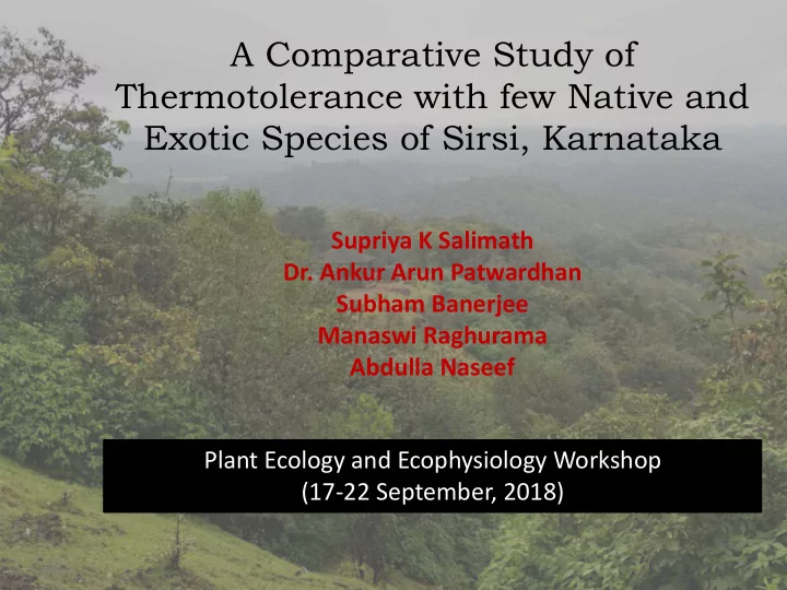 a comparative study of thermotolerance with few native