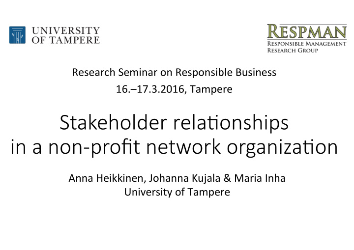 stakeholder rela onships in a non profit network organiza