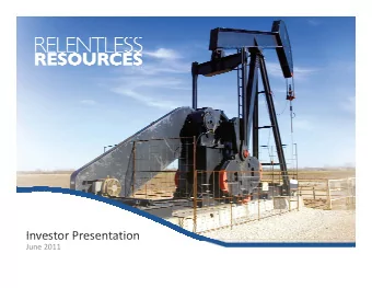 Investor Presentation Investor Presentation June 2011  Disclaimer Forward  looking statements