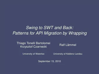 Swing to SWT and Back:  Patterns for API Migration by Wrapping  Thiago Tonelli Bartolomei  Ralf L