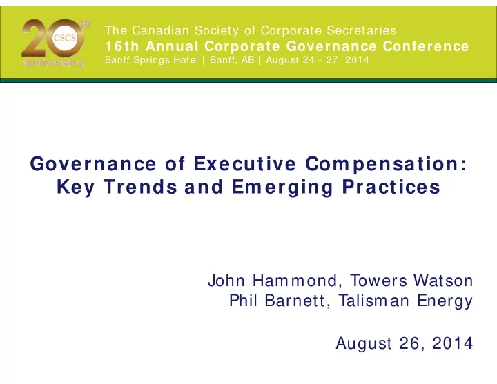 governance of executive com pensation key trends and em