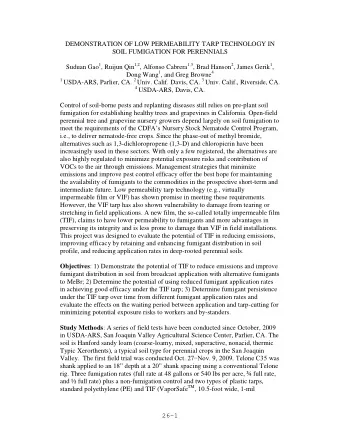 DEMONSTRATION OF LOW PERMEABILITY TARP TECHNOLOGY IN  SOIL FUMIGATION FOR PERENNIALS Suduan Gao 1 ,