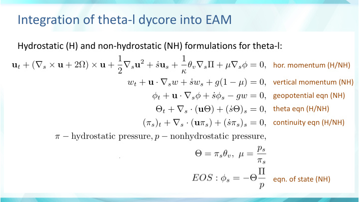 integration of theta l dycore into eam