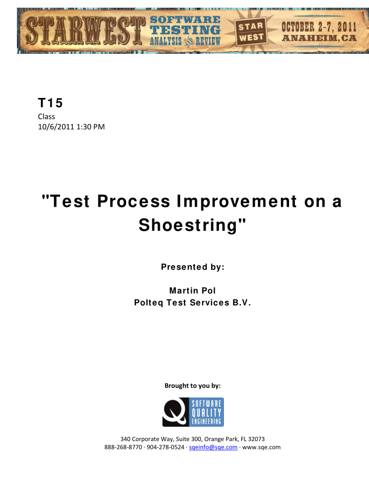 test process improvement on a shoestring