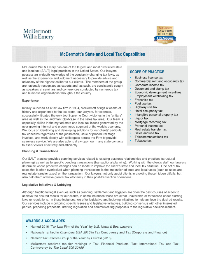 mcdermott s state and local tax capabilities