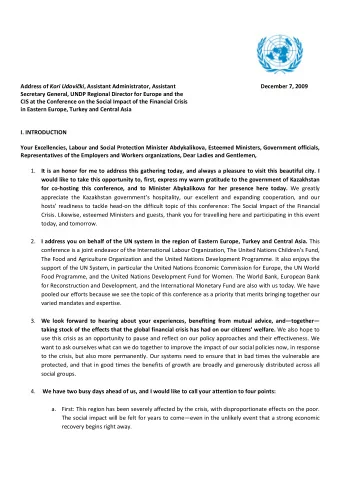 Address of Kori Udoviki , Assistant Administrator, Assistant  December 7, 2009  Secretary