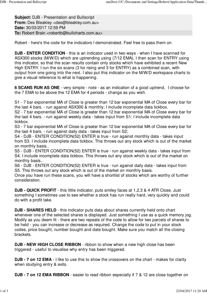 subject djb presentation and bullscript from des bleakley