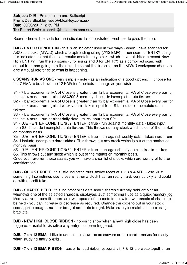 subject djb presentation and bullscript from des bleakley