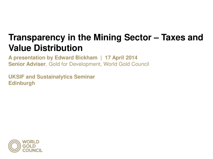transparency in the mining sector taxes and value