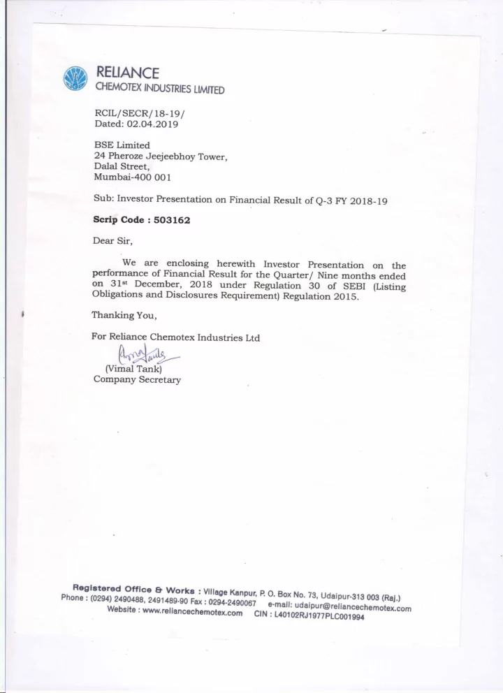reliance chemotex