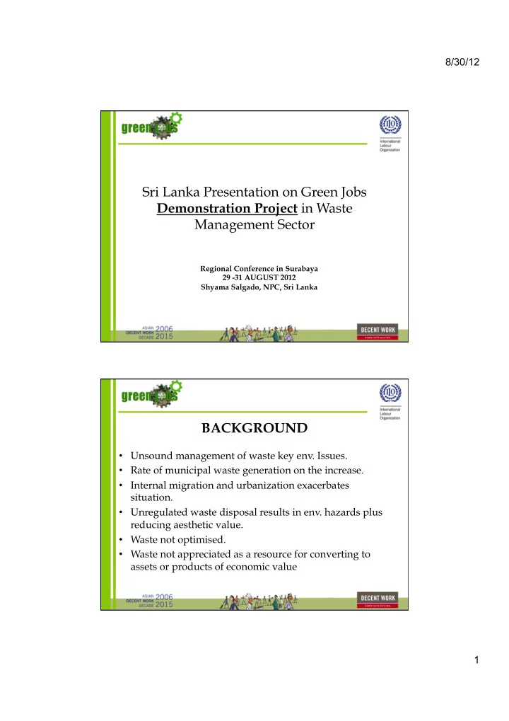 sri lanka presentation on green jobs demonstration