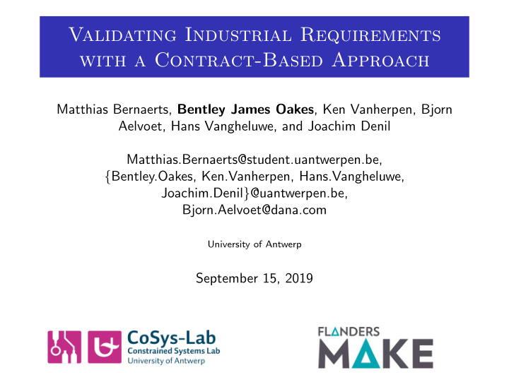 validating industrial requirements with a contract based