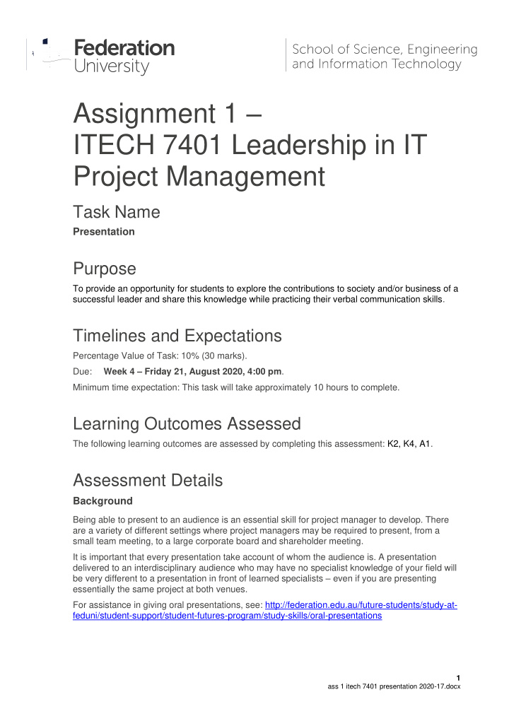 assignment 1 itech 7401 leadership in it project