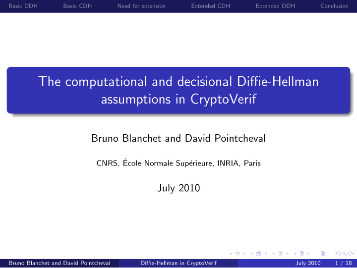 the computational and decisional diffie hellman