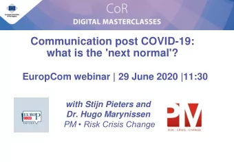 Communication post COVID-19:  what is the 'next normal'?  EuropCom webinar | 29 June 2020 |11:30