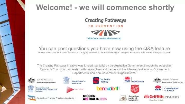 welcome we will commence shortly