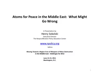 Atoms for Peace in the Middle East: What Might Go Wrong A Presentation by  Henry Sokolski Henry