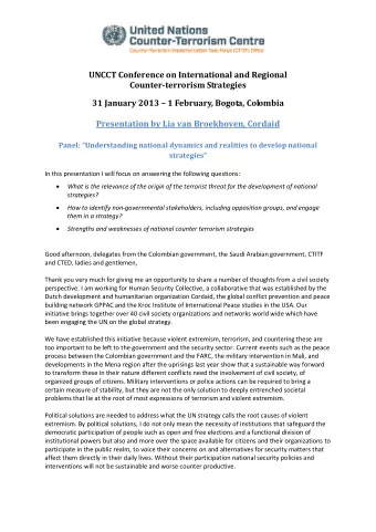 UNCCT Conference on International and Regional  Counter-terrorism Strategies 31 January 2013  1