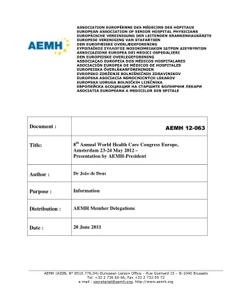 AEMH 12-063  Document : 8 th Annual World Health Care Congress Europe,  Title:  Amsterdam 23-24 May