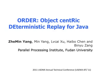ORDER: Object centRic  DEterministic Replay for Java ZheMin Yang , Min Yang, Lvcai Xu, Haibo Chen