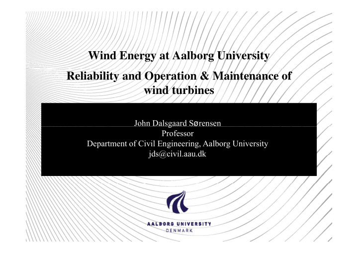 wind energy at aalborg university reliability and