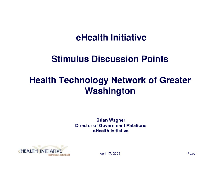 ehealth initiative stimulus discussion points health