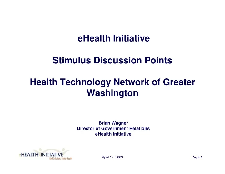 ehealth initiative stimulus discussion points health