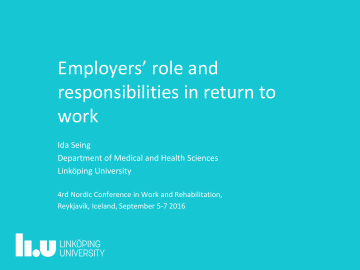 employers role and responsibilities in return to work