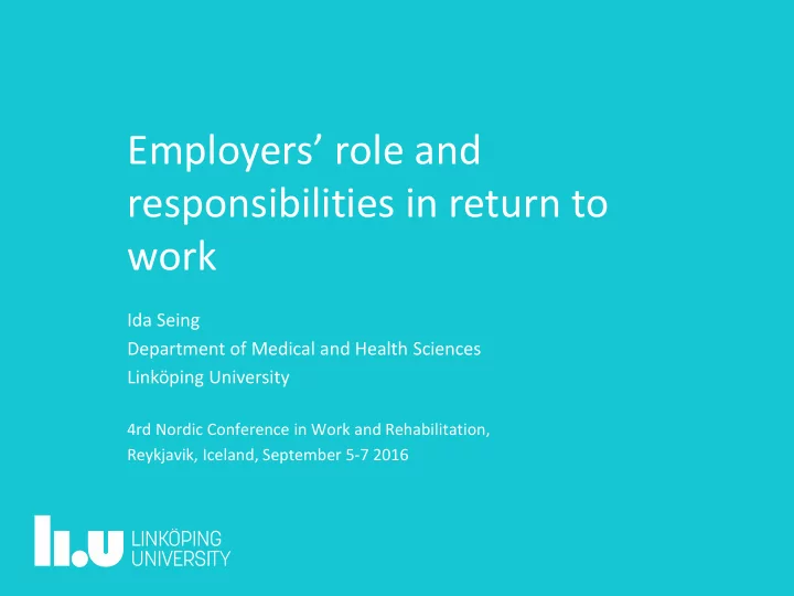 employers role and responsibilities in return to work
