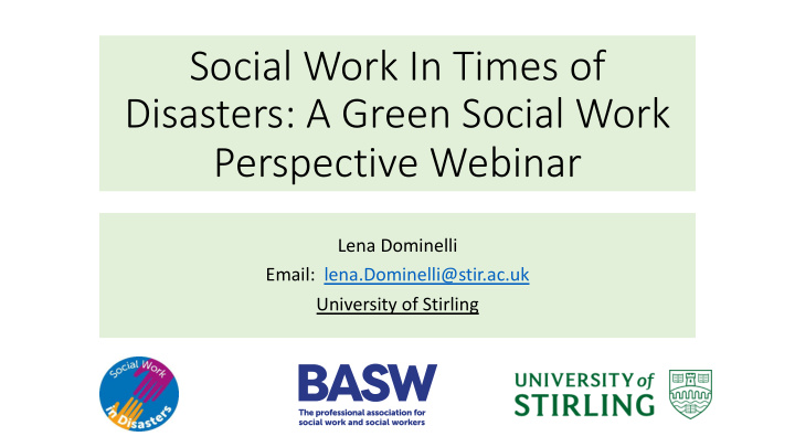 social work in times of disasters a green social work