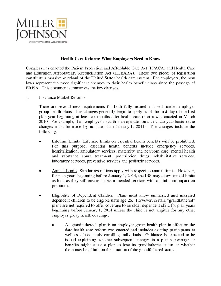 health care reform what employers need to know congress