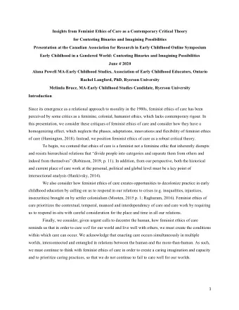 Insights from Feminist Ethics of Care as a Contemporary Critical Theory  for Contesting Binaries