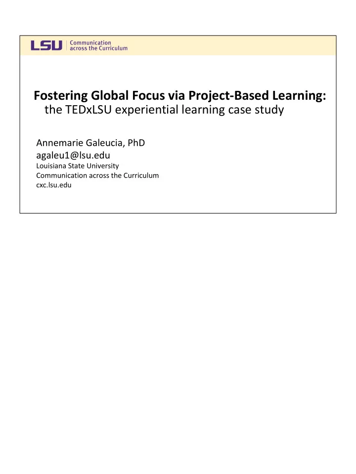 fostering global focus via project based learning