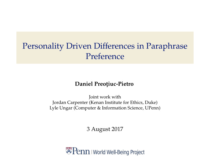 personality driven di ff erences in paraphrase preference