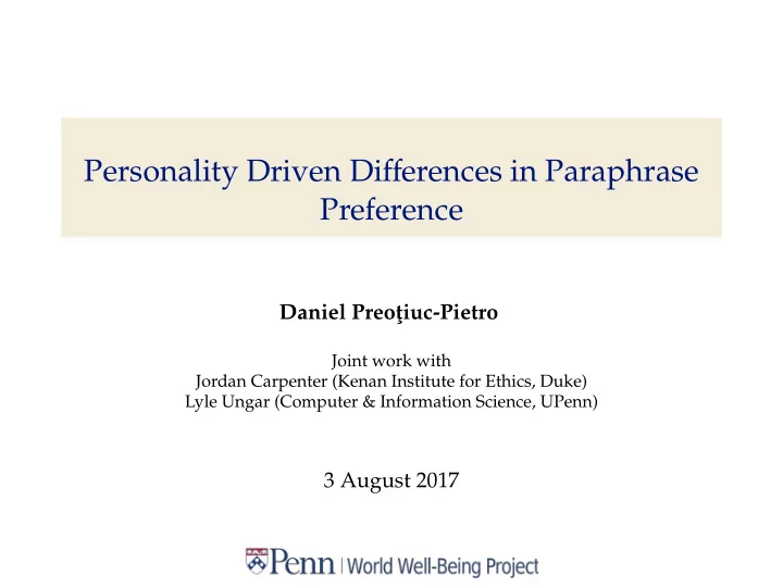 personality driven di ff erences in paraphrase preference
