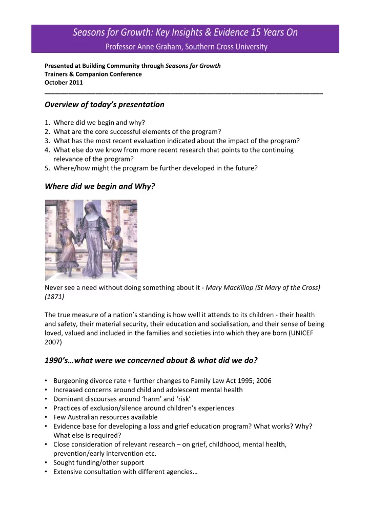 overview of today s presentation