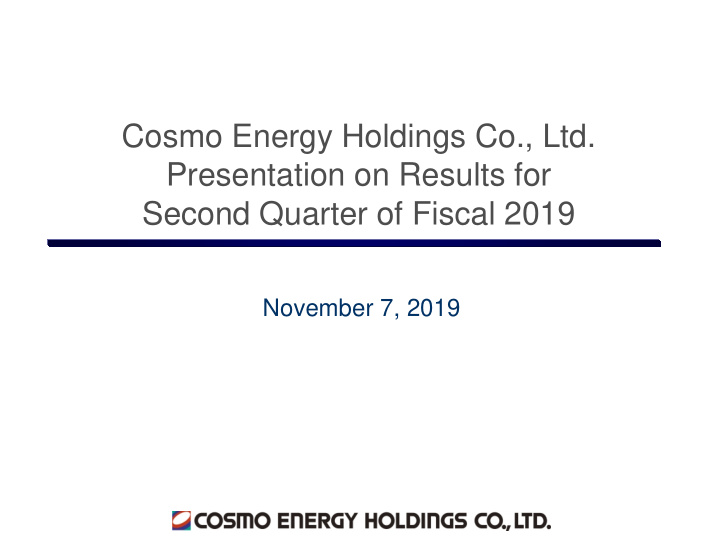 cosmo energy holdings co ltd presentation on results for