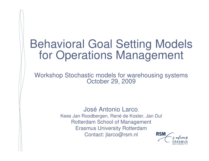 behavioral goal setting models g for operations management