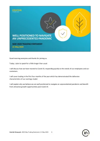 Good morning everyone and thanks for joining us.  Today, I plan to speak for a little longer than