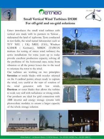Small Vertical Wind Turbines DS300  For off-grid and on-grid solutions  Etneo introduces the small
