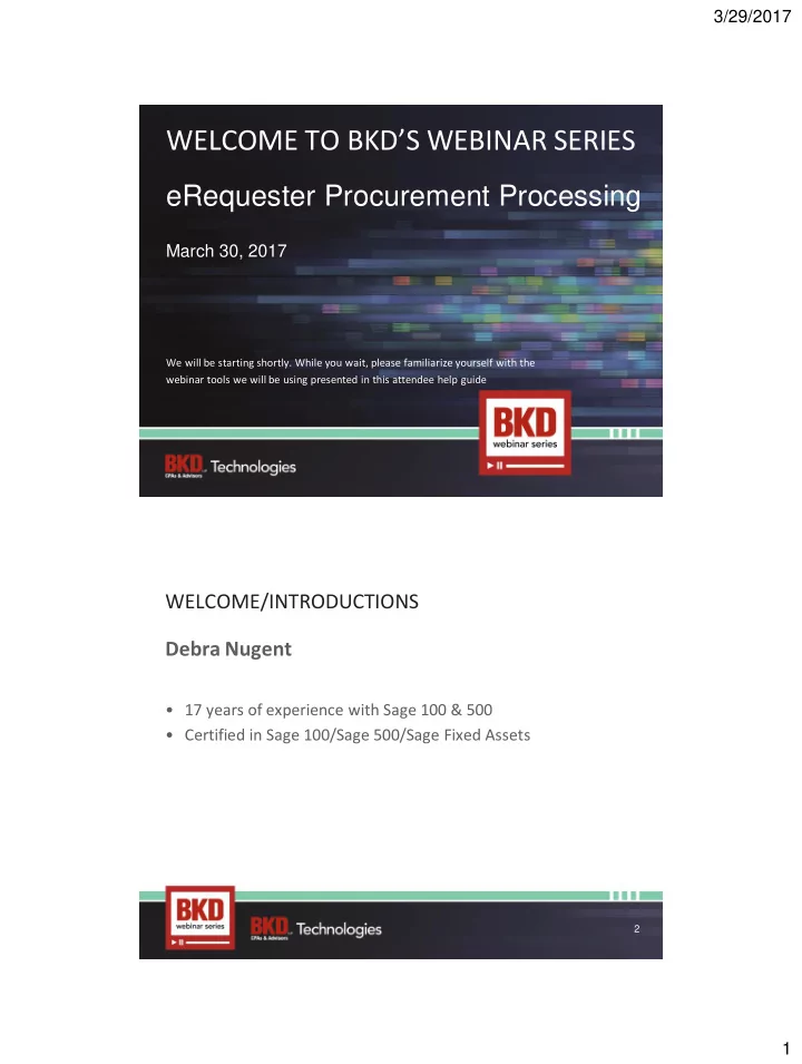 welcome to bkd s webinar series