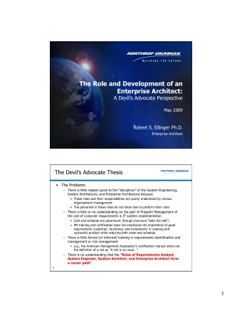 The Role and Development of an  Enterprise Architect:  A Devils Advocate Perspective May 2009