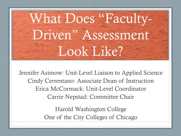 jennifer asimow unit level liaison to applied science