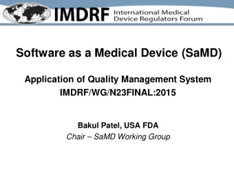 Software as a Medical Device (SaMD)  Application of Quality Management System
