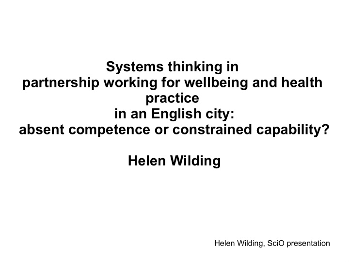 systems thinking in partnership working for wellbeing and