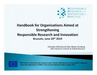 Christian Wittrock &amp; Ellen-Marie Forsberg  Work Research Institute &amp; Ostfold Research