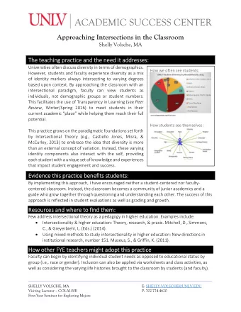 ACADEMIC SUCCESS CENTER  Approaching Intersections in the Classroom  Shelly Volsche, MA  The