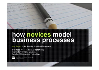 how novices model  business processes  Jan Recker  |  Niz Safrudin  |  Michael Rosemann  Business