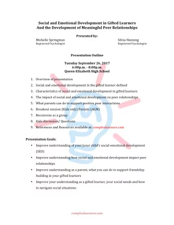 complexlearners.com      Social  and  Emotional  Development  in  the